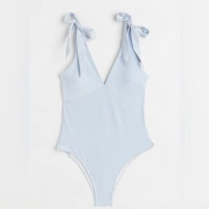 H&M Blue and White Striped Swimwear